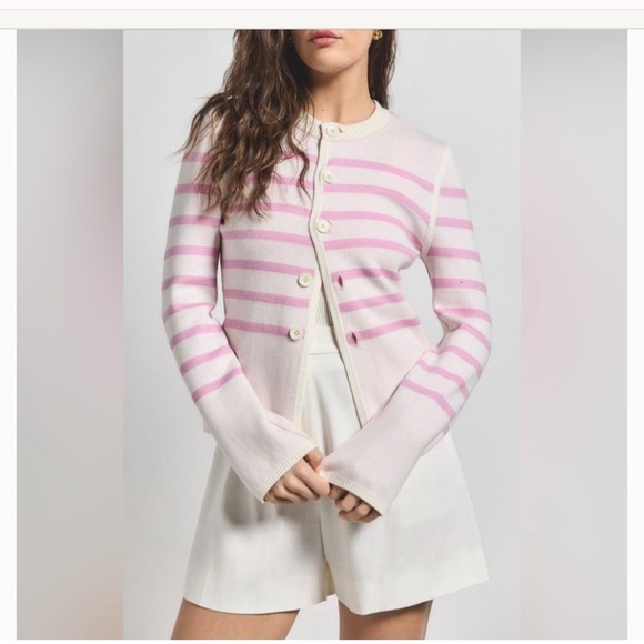 NEW! Derek Lam 10 Crosby Pink Venetian Striped Wool Blend Reversible Cardigan